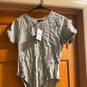 FOREVER 21 Women's Heather Grey T-shirt Bodysuit, Size Medium